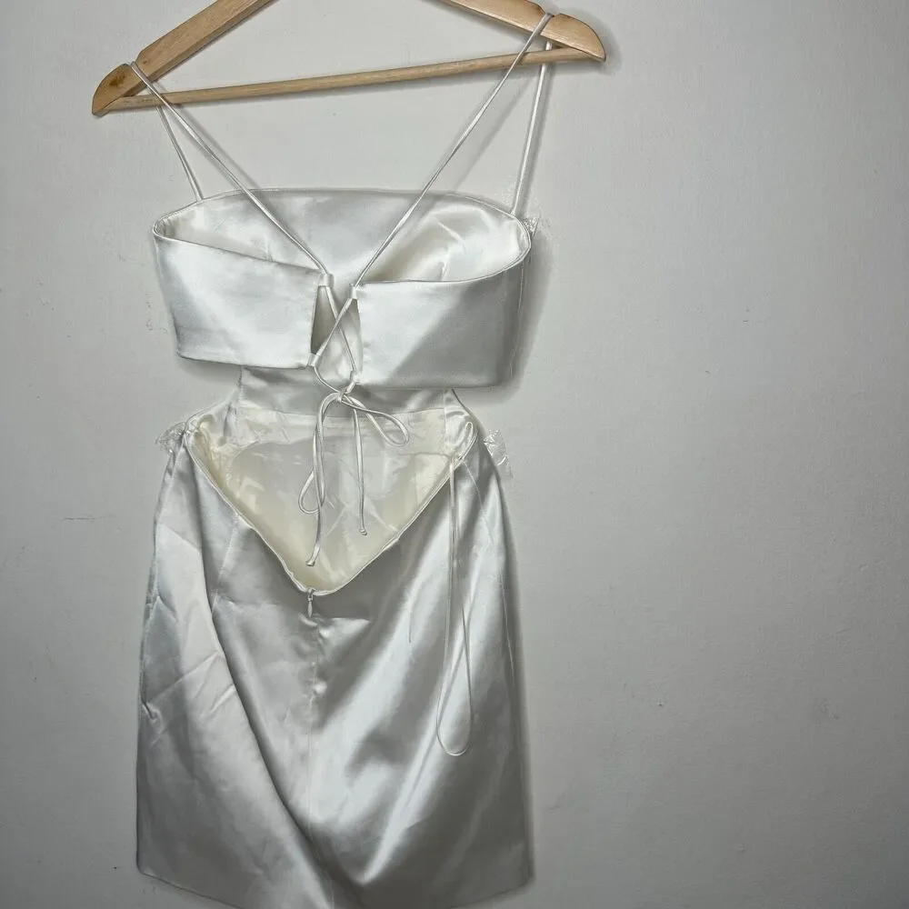 Gauge81 Marta White Satin Cut Out Square Neck Sleeveless Open Side Tie Back  SM - Picture 7 of 13